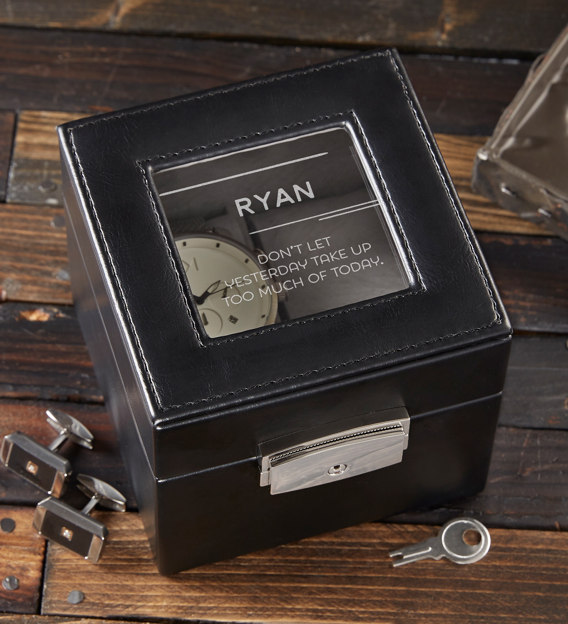 Inspiring Quotes Personalized Vegan Leather 2 Slot Watch Box