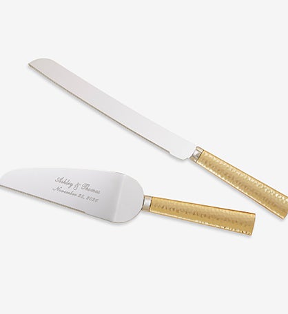 Gold Hammered Engraved Cake Knife & Server Set