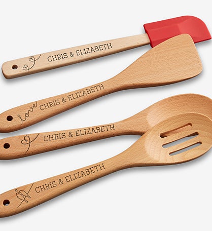 Love Birds Personalized Beechwood Utensils- 4pc Set