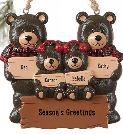 Holiday Bear Family<sup>©</sup> Personalized Ornament