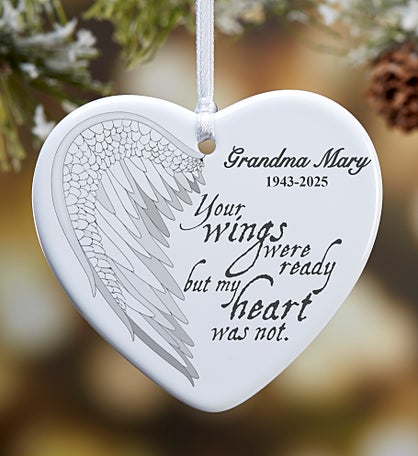 Angel Wings Personalized Memorial Heart Ornament