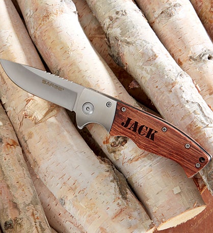 Outdoorsman Personalized Wood Handle Folding Knife