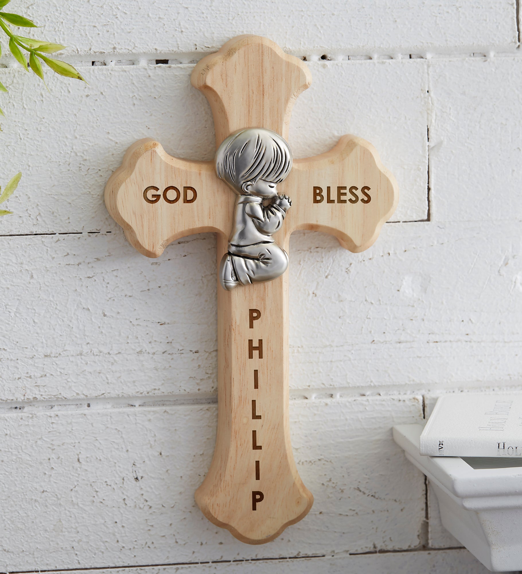 Prayerful Boy Personalized Wood Cross 