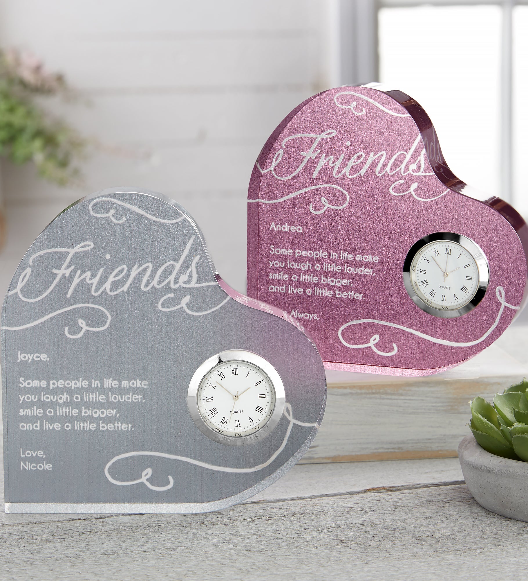 Friends Forever Personalized Colored Heart Clock
