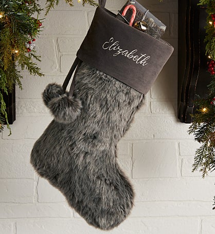 Embroidered Faux Fur Christmas Stockings