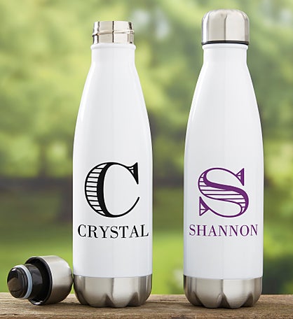 Striped Monogram Personalized Insulated Water Bottle
