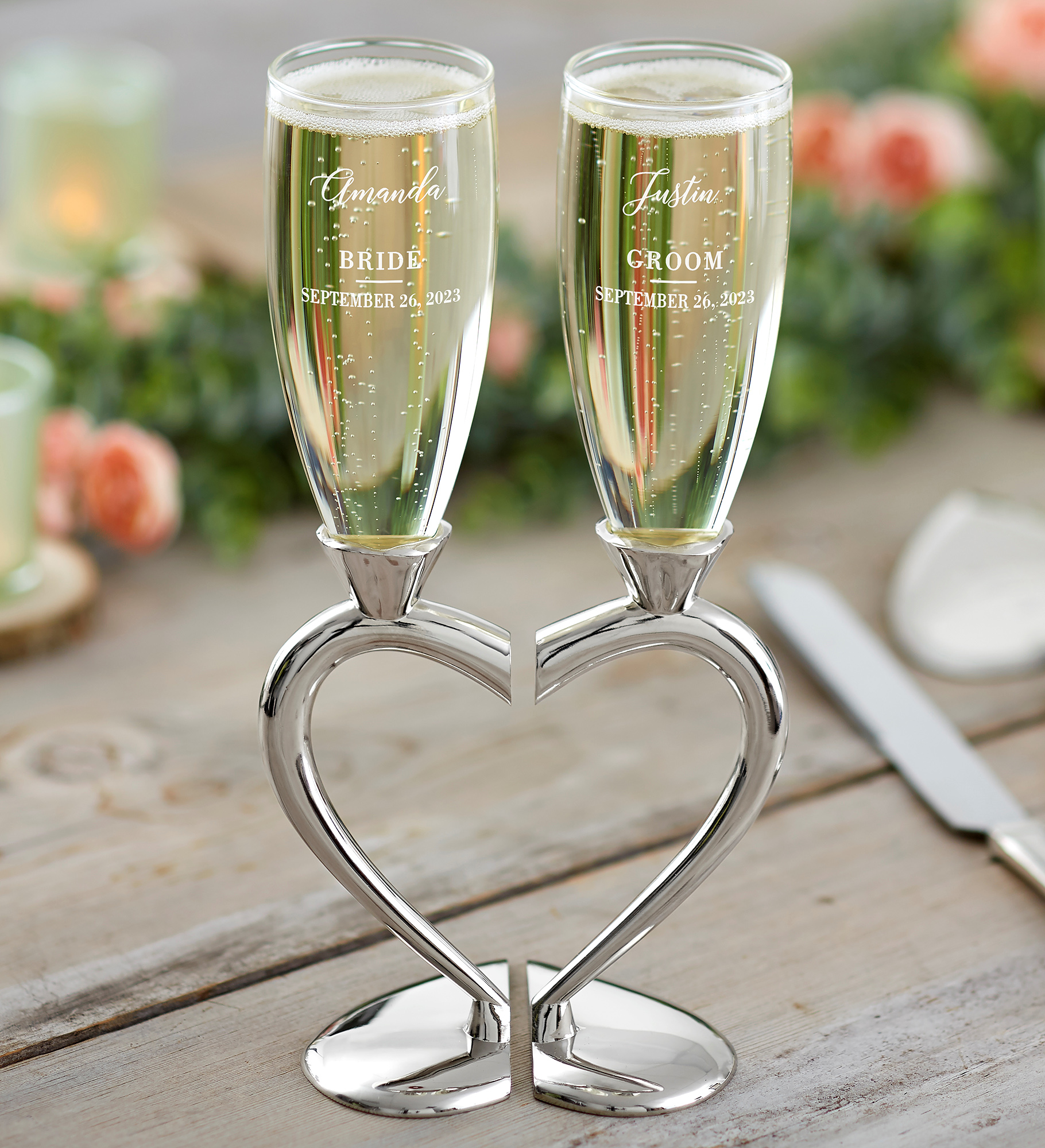 Connected Hearts Personalized Wedding Flute Set