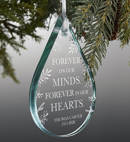 Memorial Teardrop Engraved Glass Ornament
