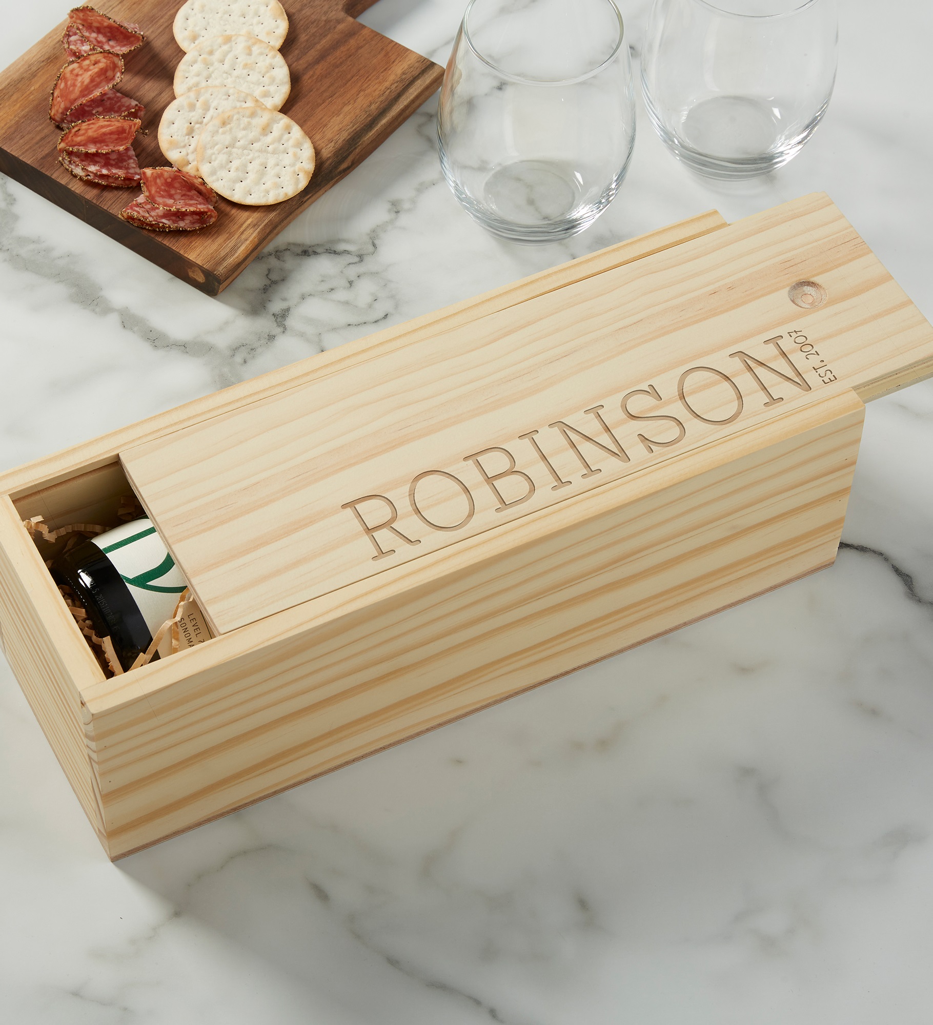 Family Name Established Engraved Wood Wine Box