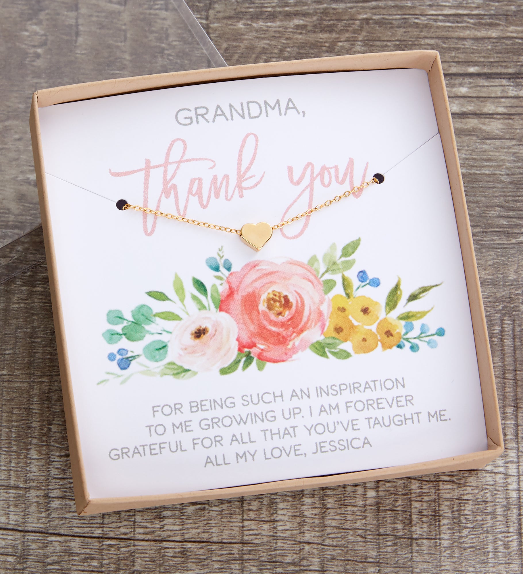 Thank You Necklace With Personalized Floral Message Card