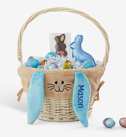 Personalized Bunny Easter Basket Liner & Basket with Folding Handle