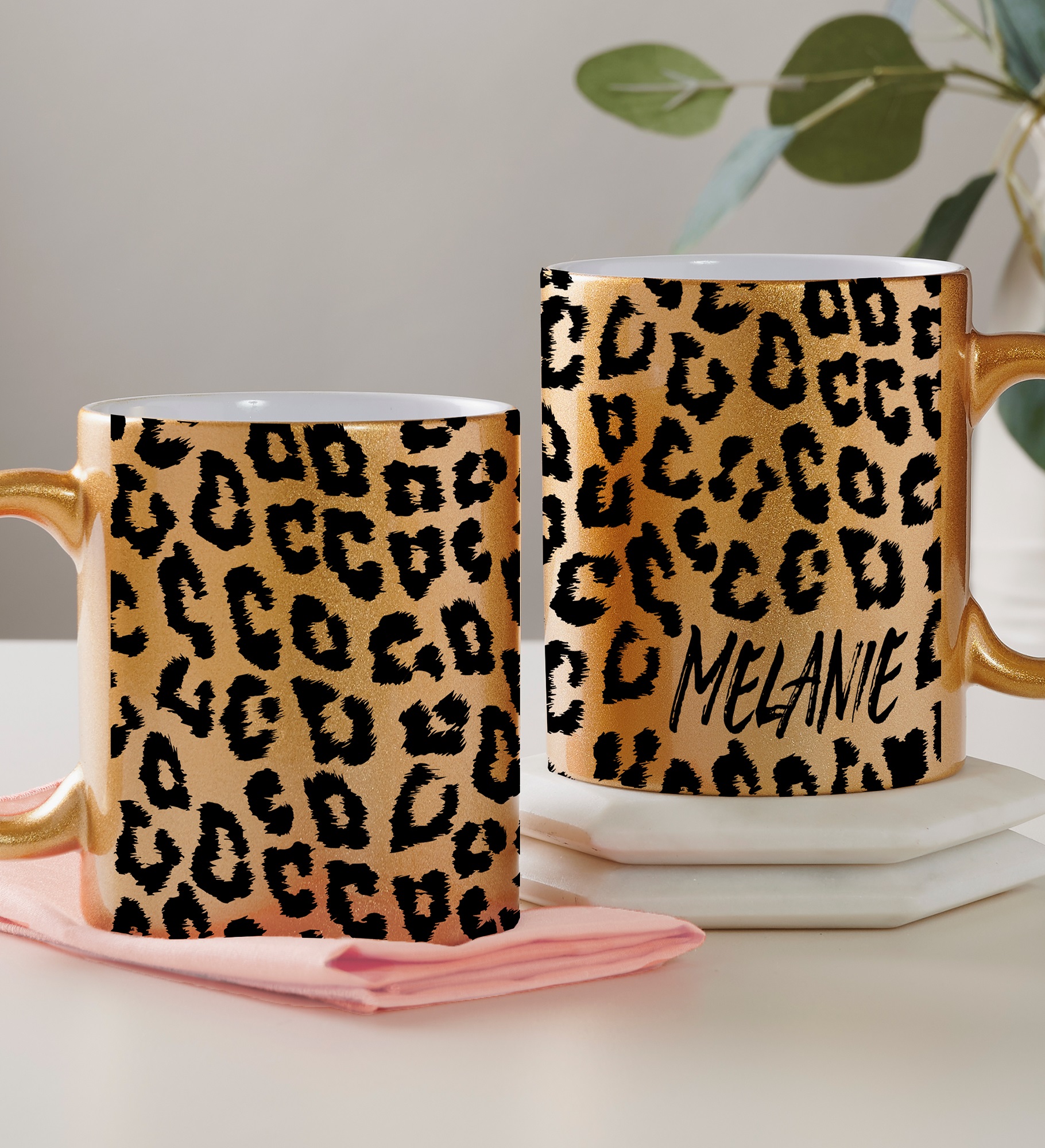 Leopard Print Personalized 11 oz. Glitter Coffee Mug