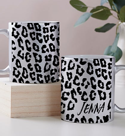 Leopard Print Personalized 11 oz. Glitter Coffee Mug