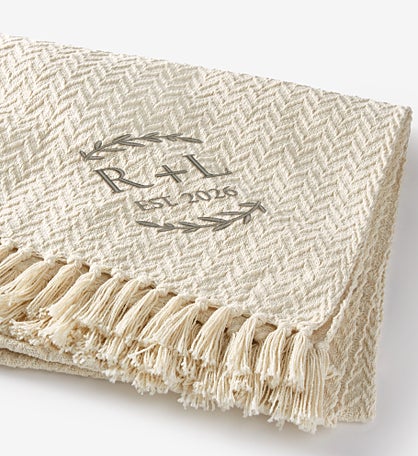 Their Initials Wedding Embroidered Afghan