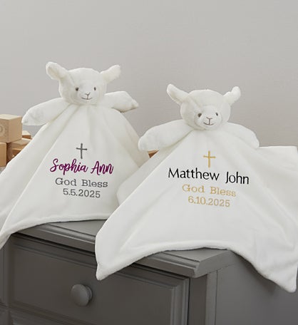 Christening Cross Personalized Lamb Blankie