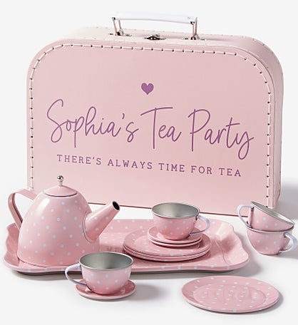 Personalized 15 pc. Pink Polka Dot Tea Set
