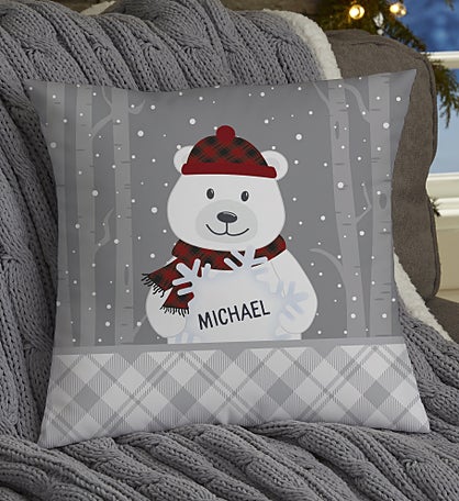 Polar Bear Family Personalized Christmas Throw Pillow
