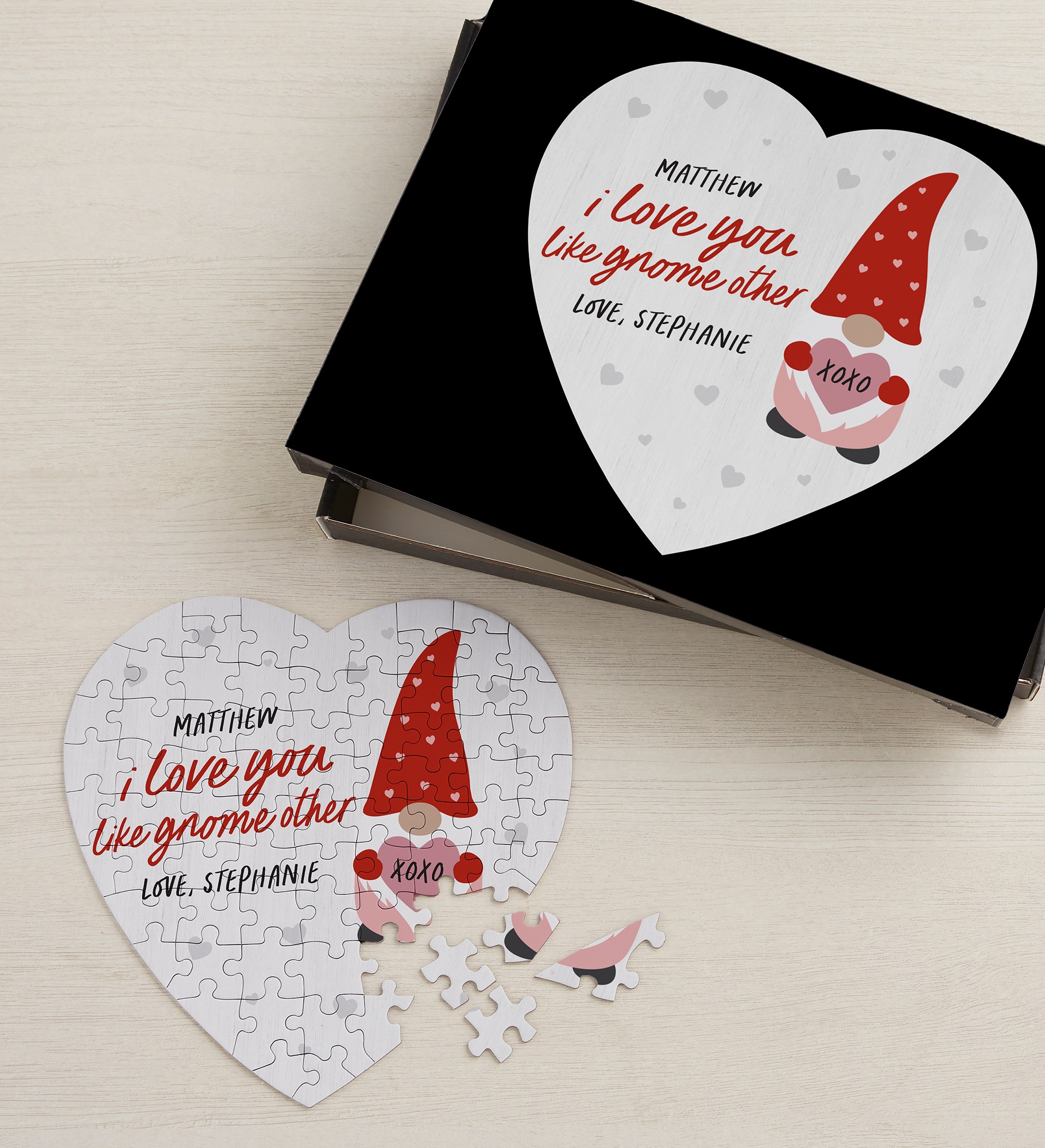 Gnome Personalized Valentine's Day Mini Heart Puzzle