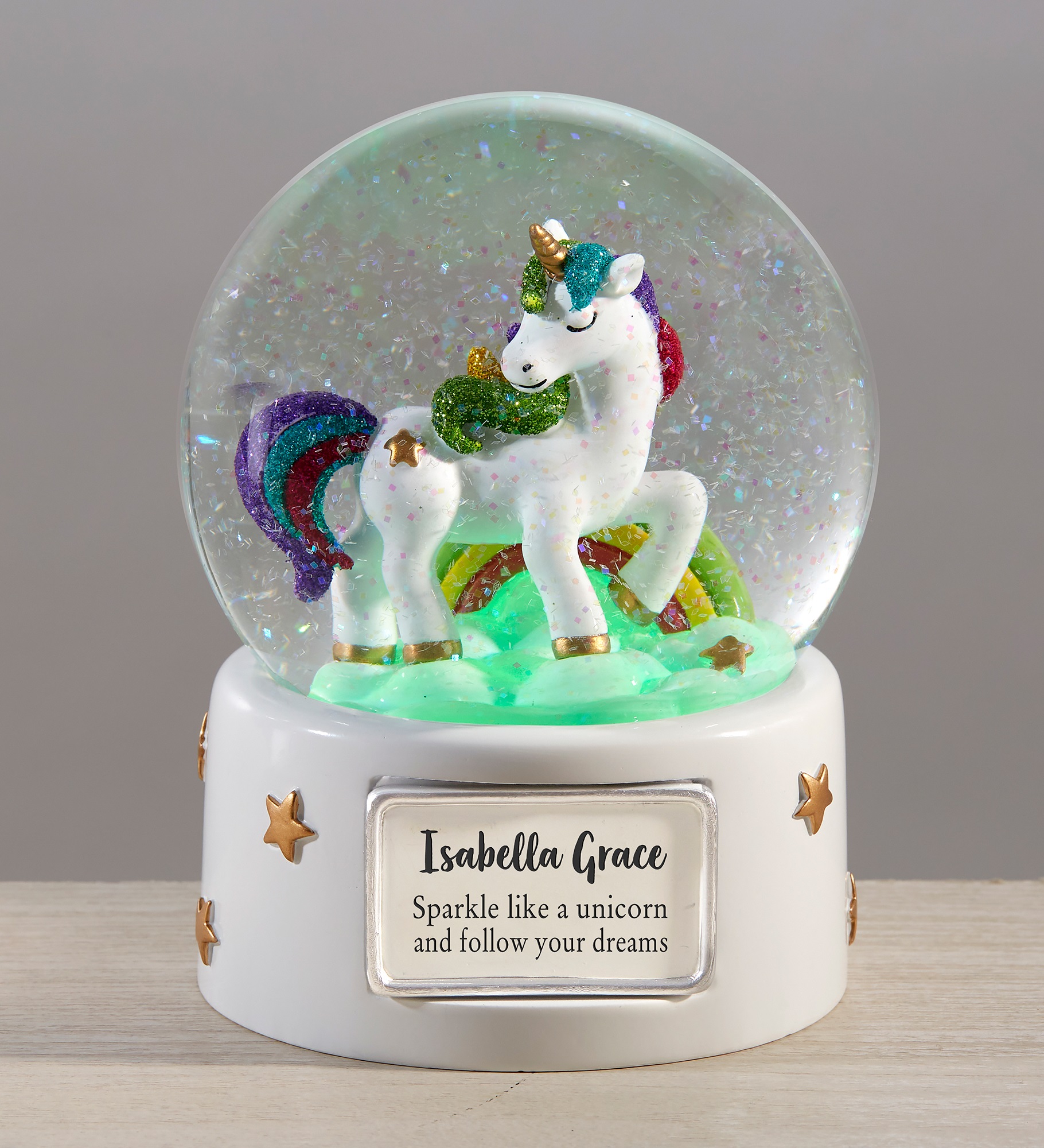 Unicorn Personalized Light Up Snow Globe 