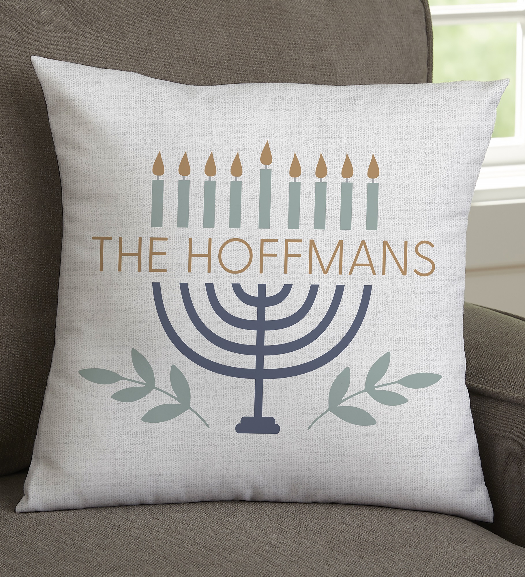 Spirit of Hanukkah Menorah Personalized Throw Pillow