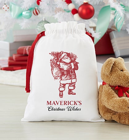 Retro Santa Personalized Canvas Drawstring Santa Sack