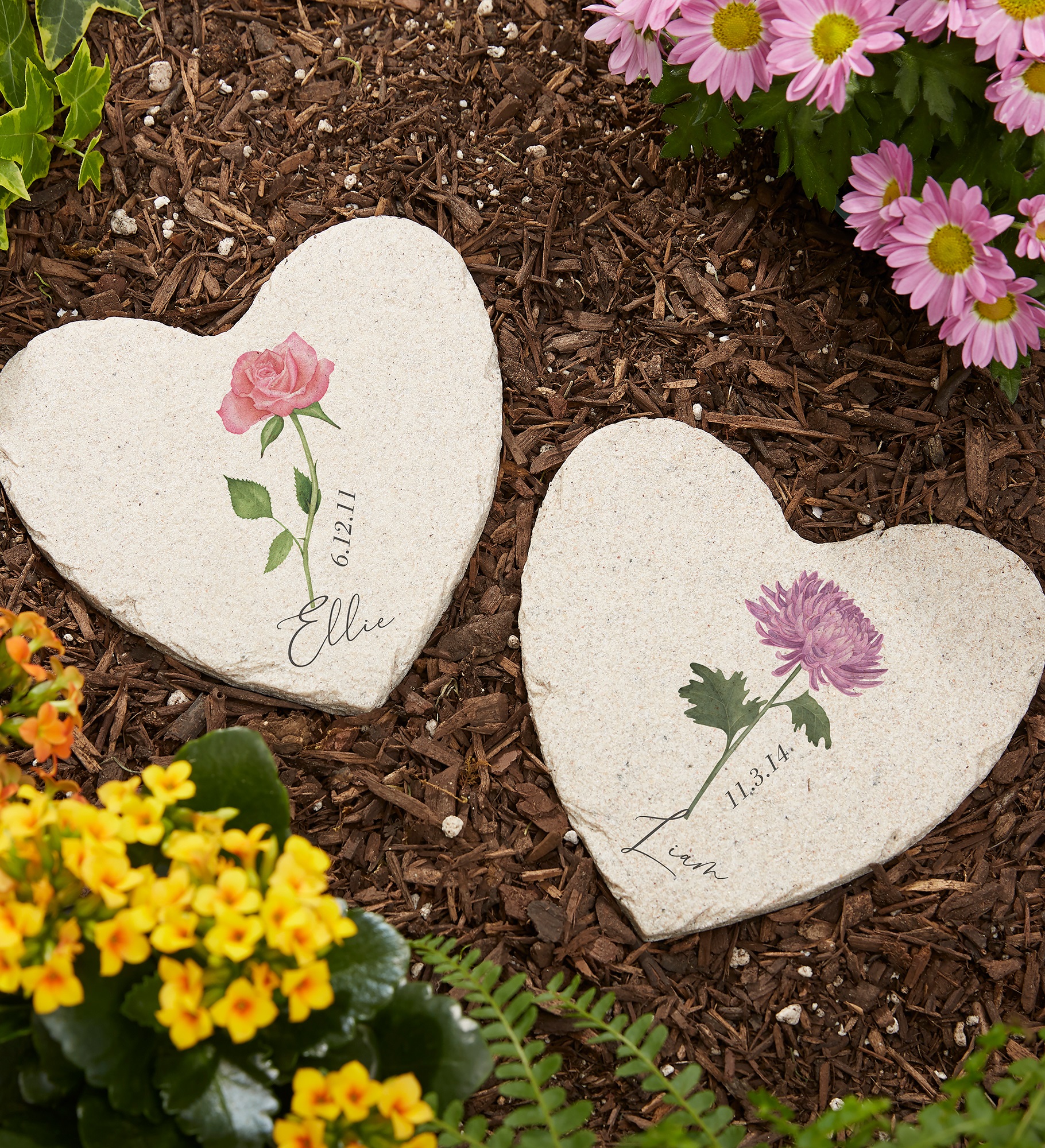 Birth Month Flower Personalized Heart Garden Stones