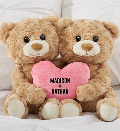 Romantic Personalized Hugging Bears with Pink Heart