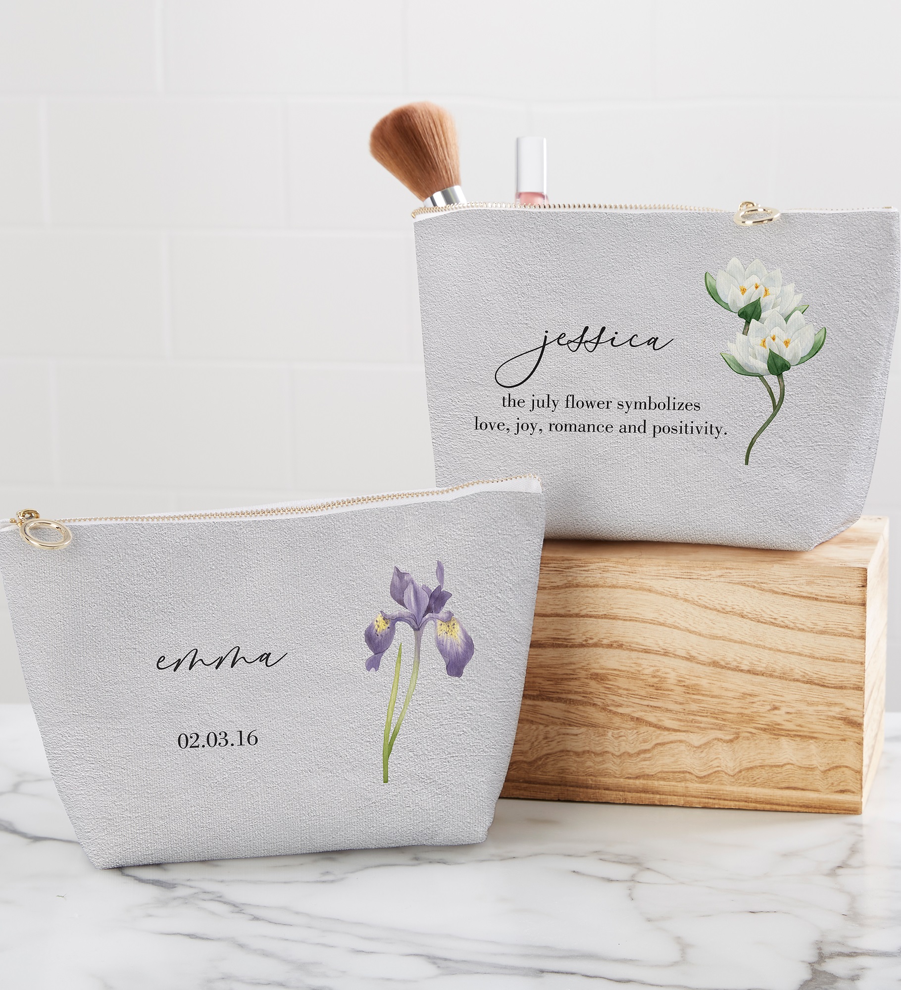 Birth Month Flower Personalized Makeup Bag