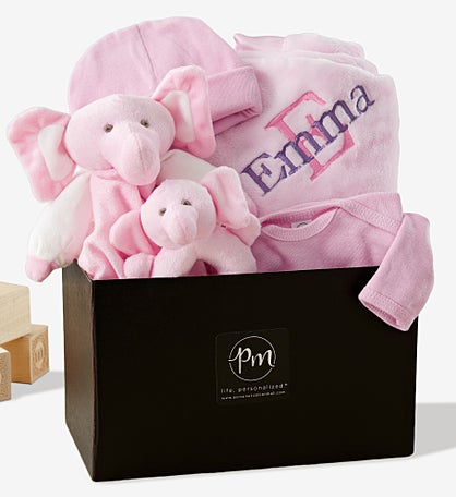 Embroidered Satin Trim Pink Baby Blanket with Clothes Set