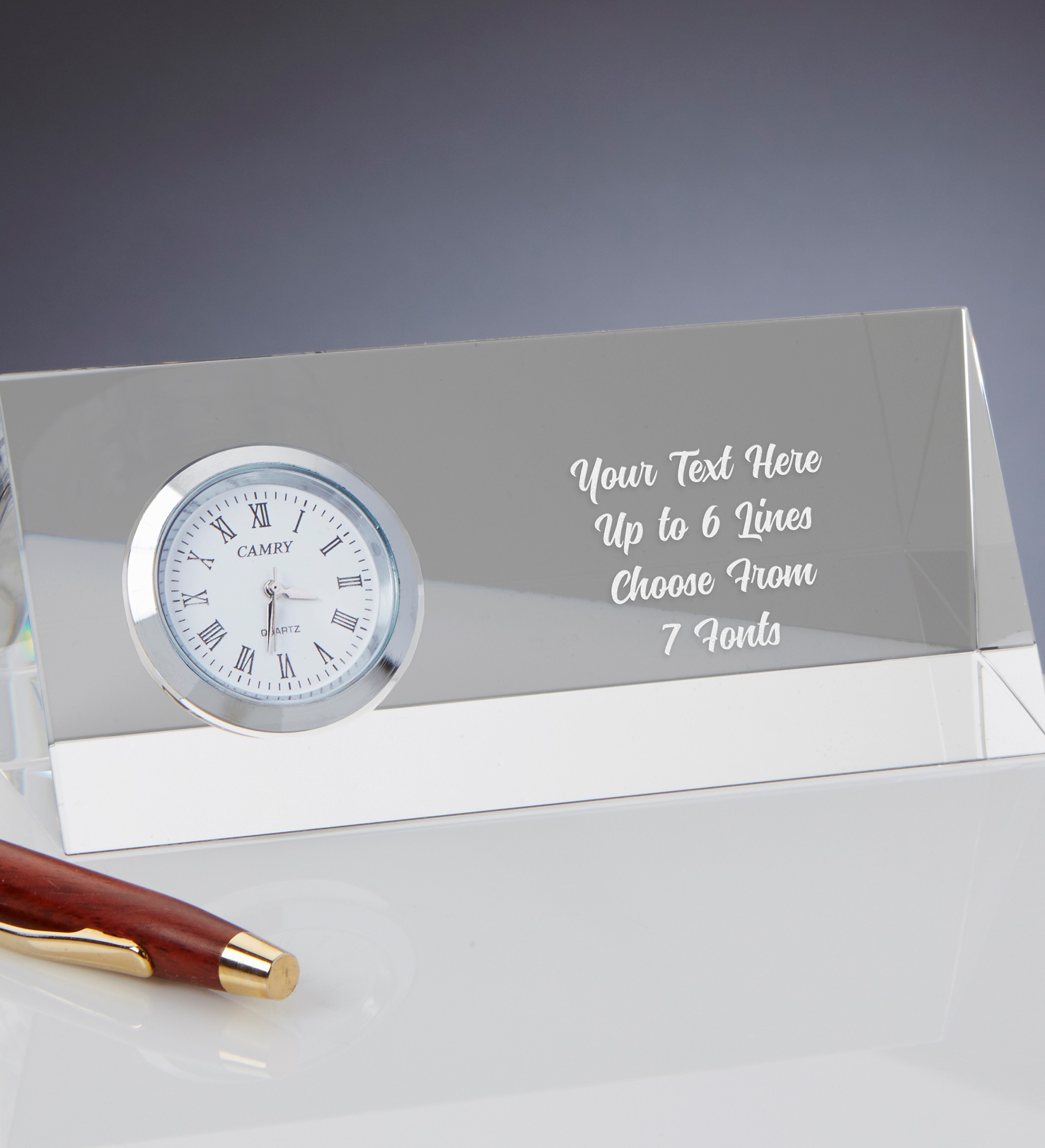 Engraved Message Crystal Desk Clock 