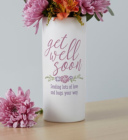 Get Well Soon Personalized White Flower Vase