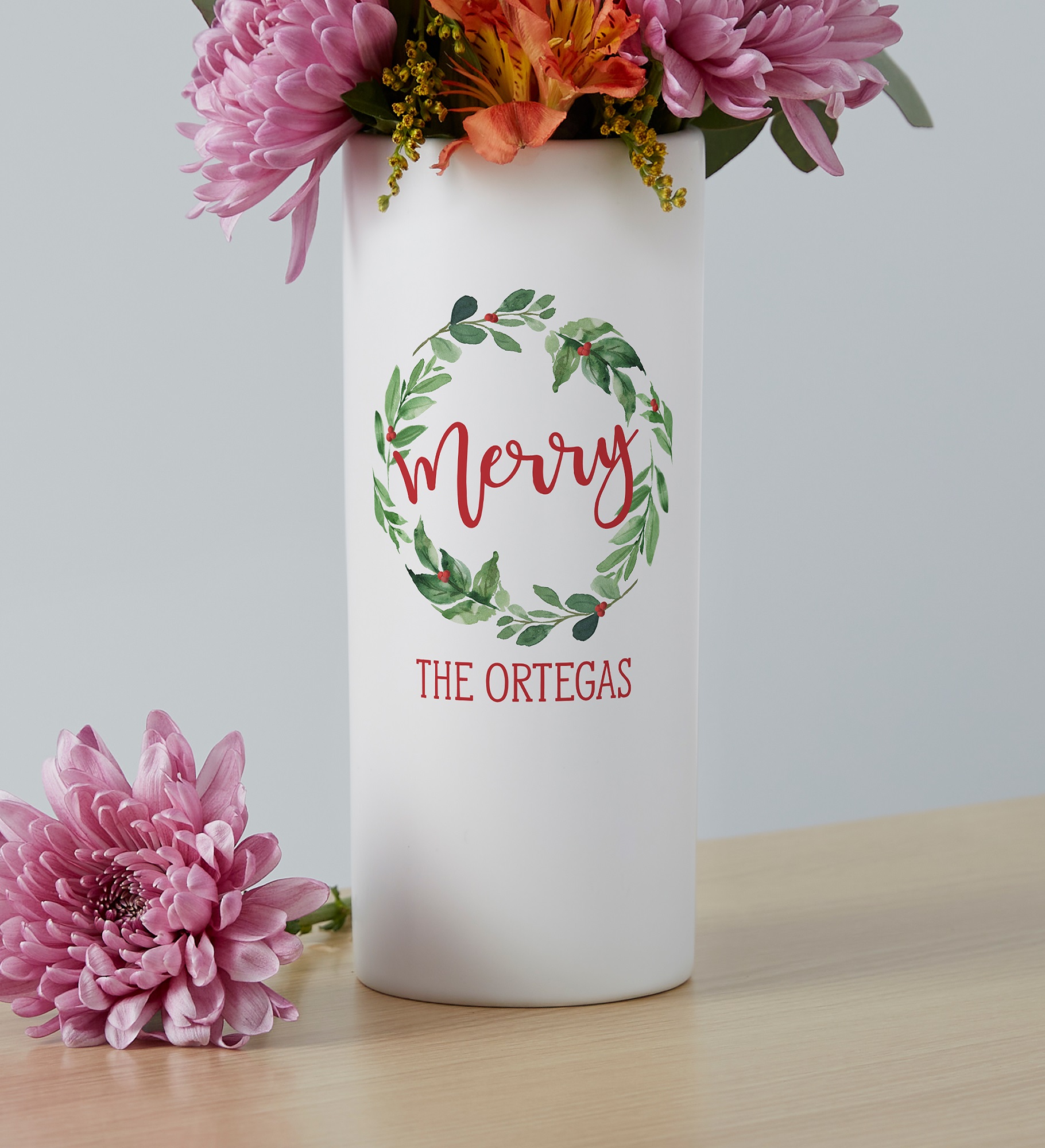 Watercolor Wreath Personalized White Flower Vase