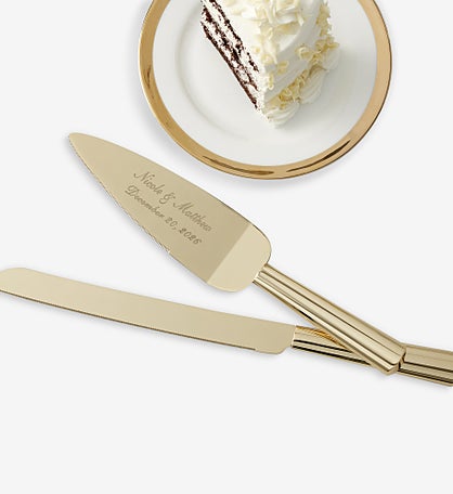 Classic Gold Engraved Cake Knife & Server Set