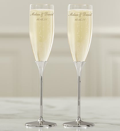 Classic Personalized Silver Wedding Flute Set