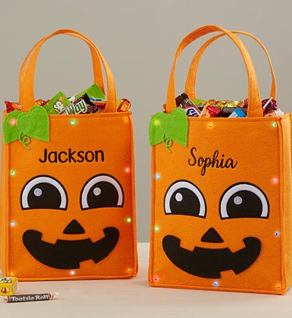 Pumpkin Embroidered Light Up Halloween Treat Bag