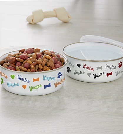 Playful Puppy Personalized Enamel Pet Bowls