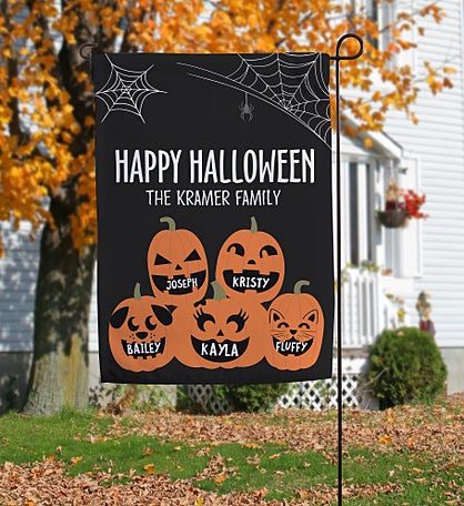Jack-o-Lantern Family Personalized Halloween Garden Flag