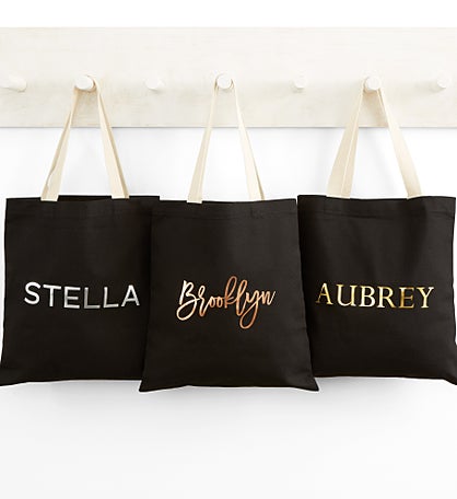 Metallic Foil Name Personalized Black Tote Bag