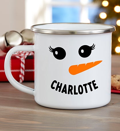 Smiling Snowman Personalized Enamel Mug