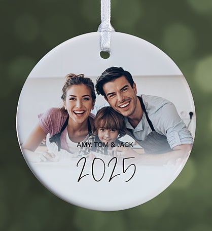 Script Family Photo Personalized Ornament