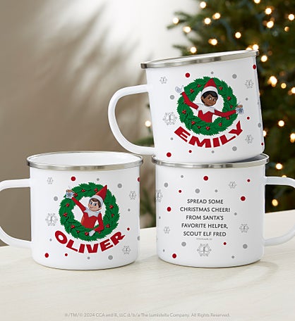 The Elf on the Shelf® Wreath Personalized Christmas Camp Mug