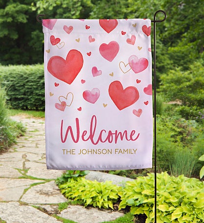 Painted Hearts Personalized Garden Flag