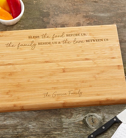 Bless the Food Before Us Personalized Bamboo Cutting Board