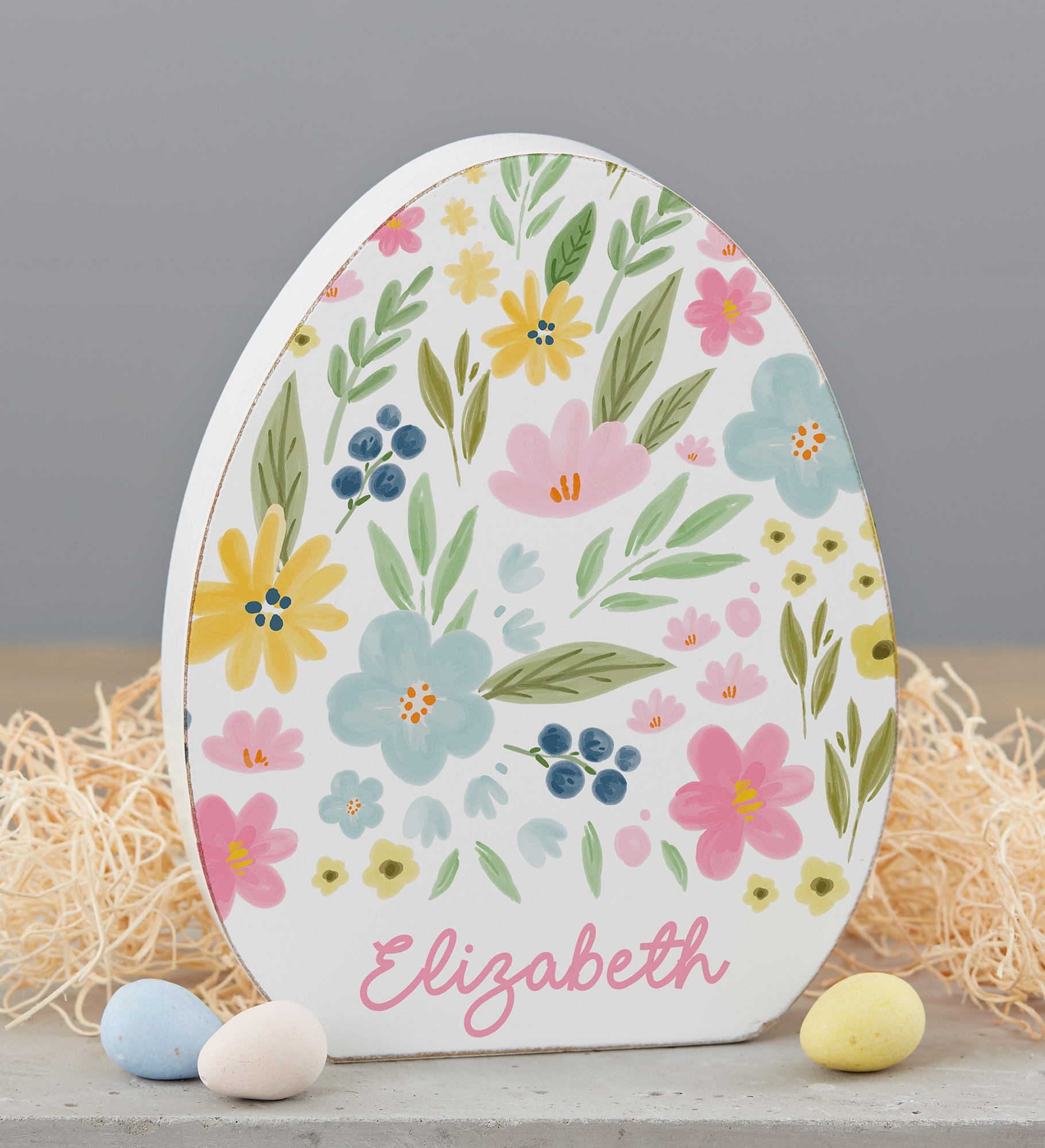 Easter Flowers Personalized Wooden Easter Egg & Bunny Shelf Decorations