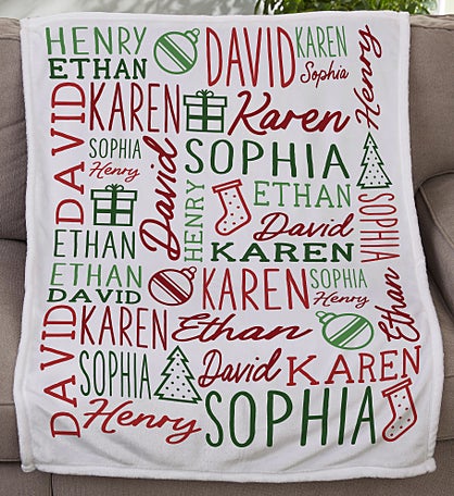 Holiday Repeating Name Personalized Blanket