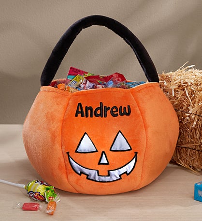 Cheerful Pumpkin Embroidered Reflective Boy Halloween Treat Bag