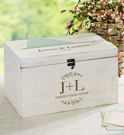 Their Initials Engraved Wedding Wooden Keepsake Card Box