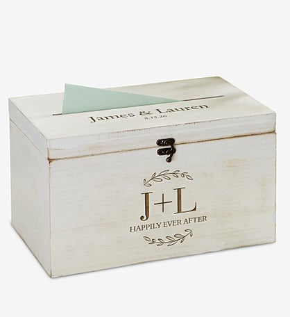 Their Initials Engraved Wedding Wooden Keepsake Card Box