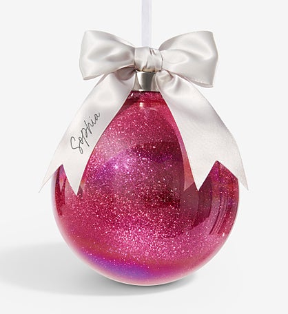 Holiday Bow-Tied Personalized Glitter Ball Ornament
