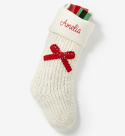 Knit Noel Bow Embroidered Christmas Stocking